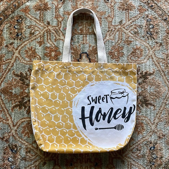 Sweet Honey Honeycomb Printed Cotton Canvas Tote Bag Perfect For Bee Lovers! - Picture 5 of 10